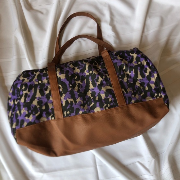 Purple Leopard Print Canvas and Faux Leather Overnight Bag - Picture 3 of 16